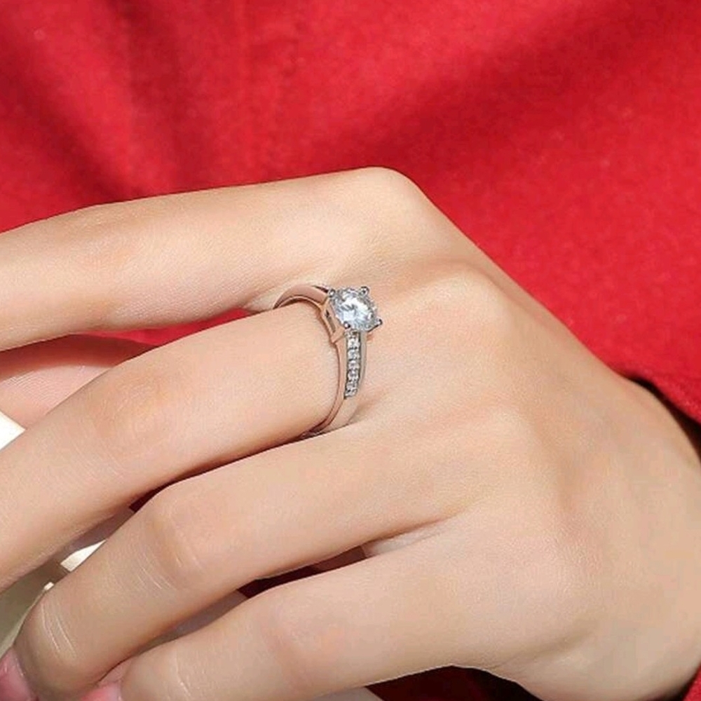 Silver Solitaire Ring With Channel Set Accents - image 4